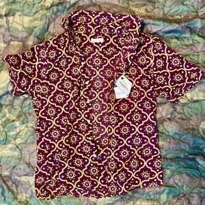 Casual Purple and Yellow Button Down Men’s Shirt- Small